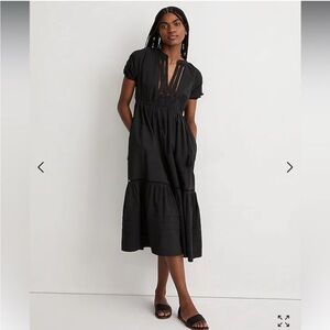 Madewell Black Poplin Ladder Maxi Dress